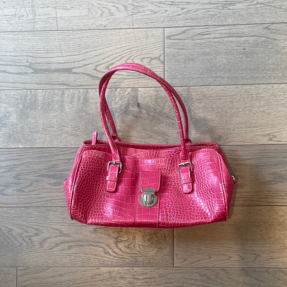 Vintage Liz Claiborne Pink Crocodile-Embossed Shoulder Bag